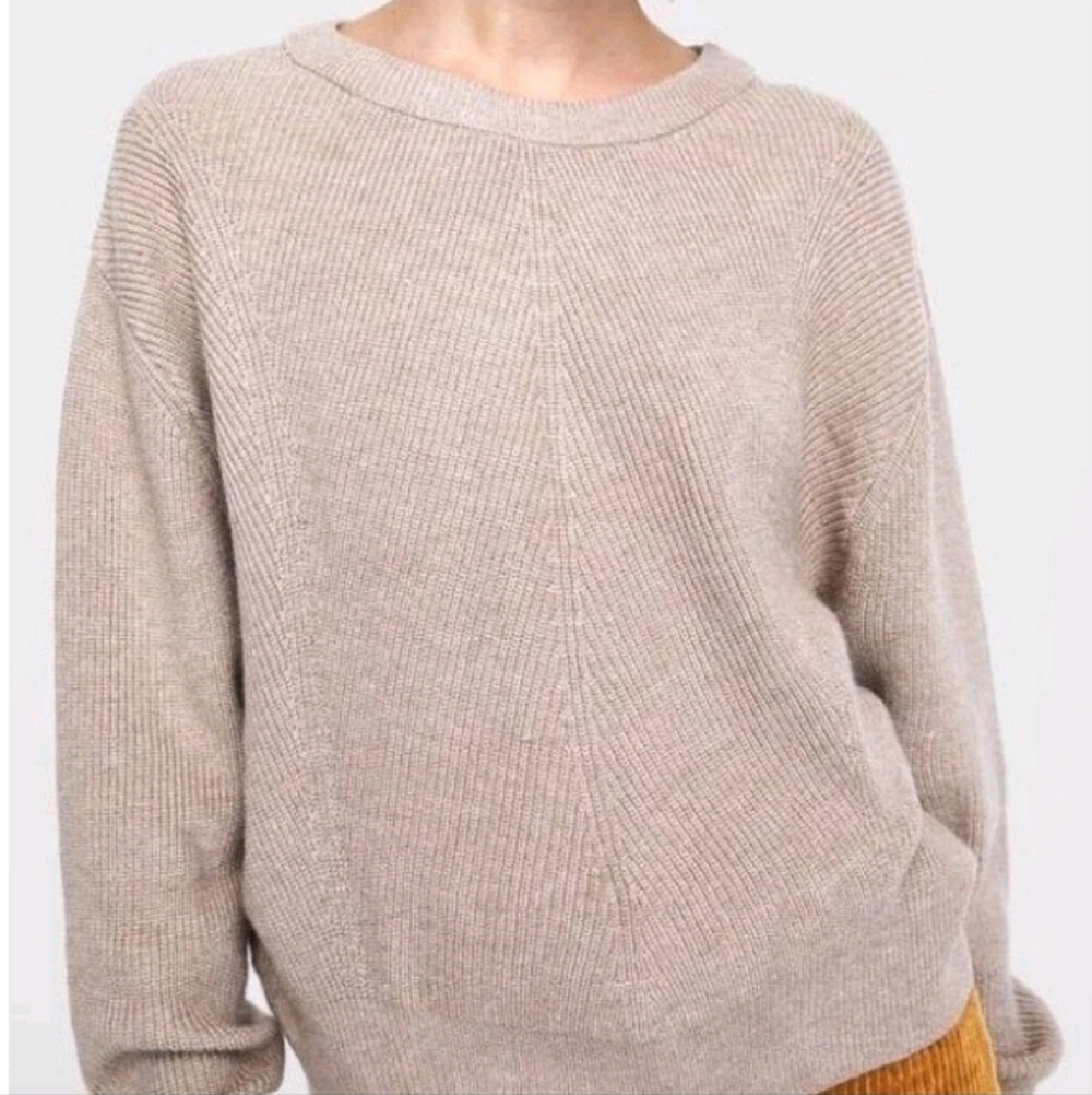 ZARA Beige Sweater XL Rib Knit Crop Minimalist Neutral 2655-Q